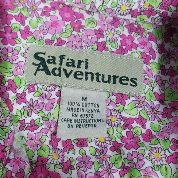 Pink & Green Floral Top M Sleeveless Button Front - Picture 7 of 8